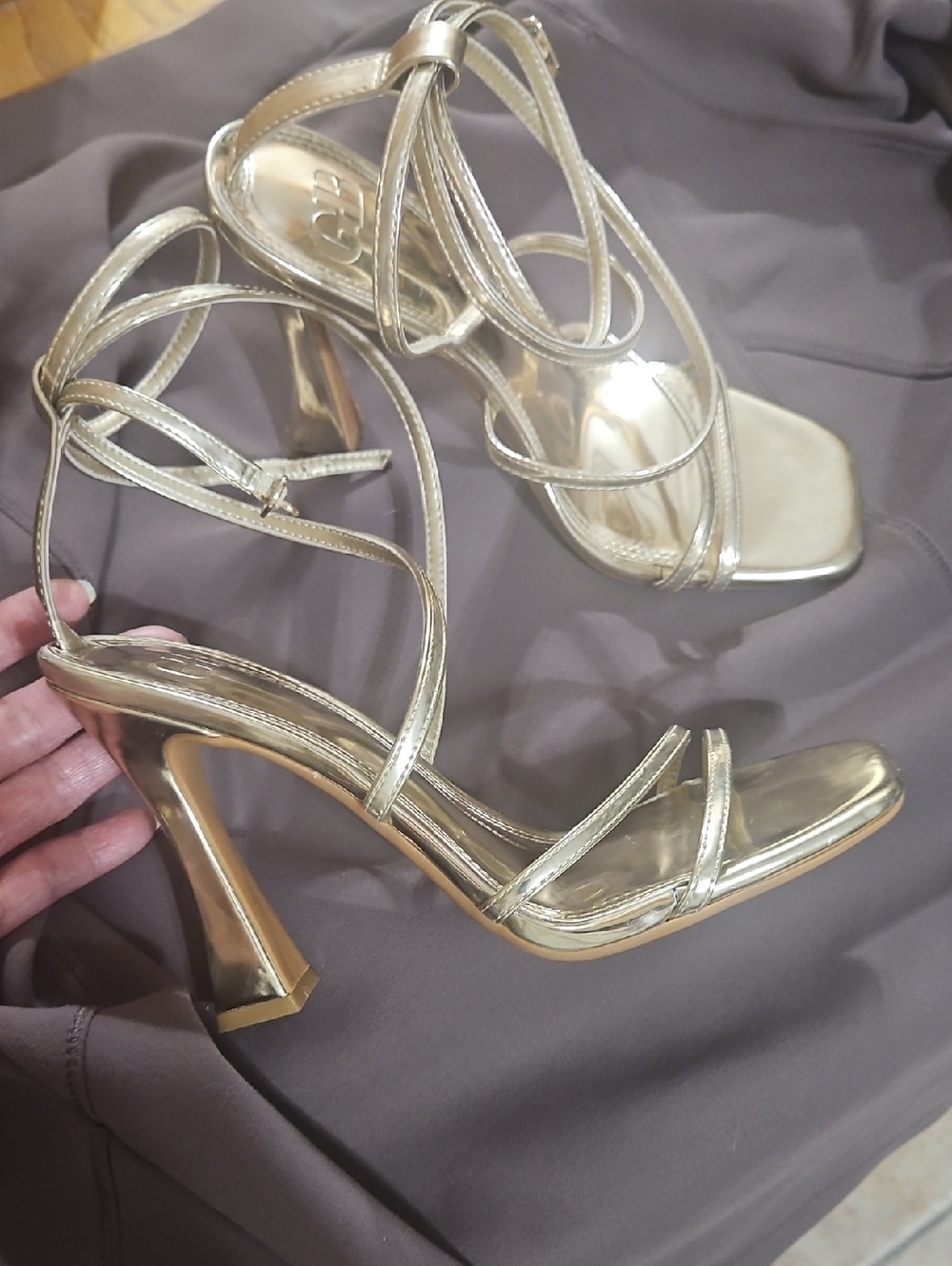 GB  Gold Metallic Strappy High Heel Sandals Golden Hour